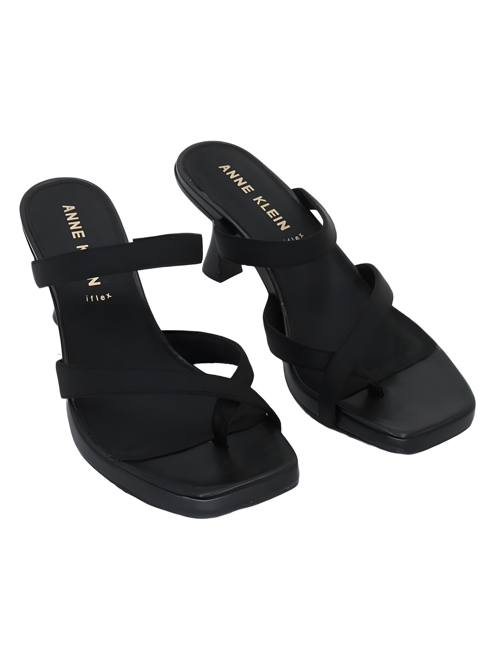 Anne Klein Jevelli Strappy Black Thong Sandal 2.5" Heel Size 9.5M